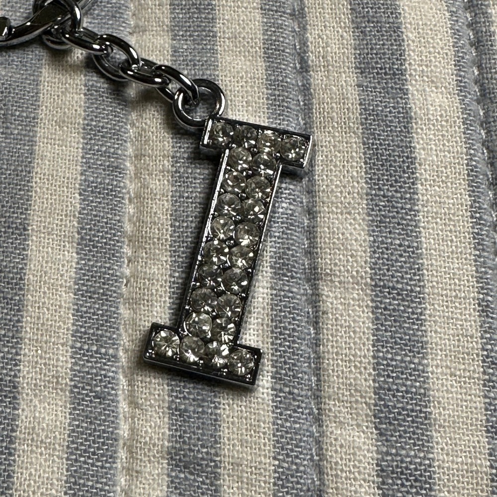 Silver Tone Rhinestone Initial Letter I Keychain Bag Charm Personalized Sparkly - Picture 2 of 4